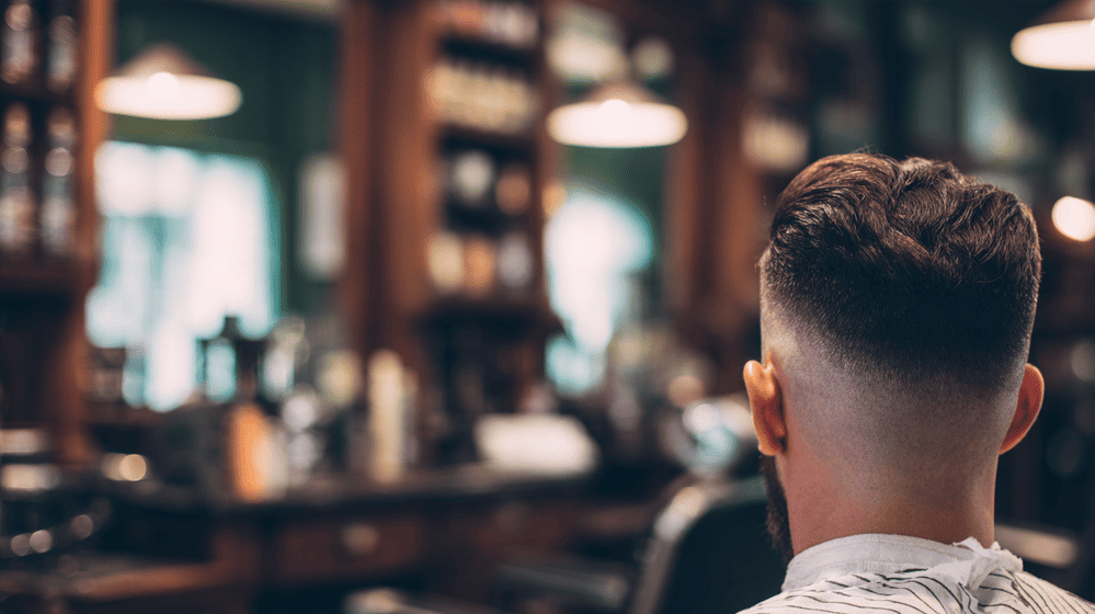 achteraanzicht van een man met een verse pompadour met fade cut