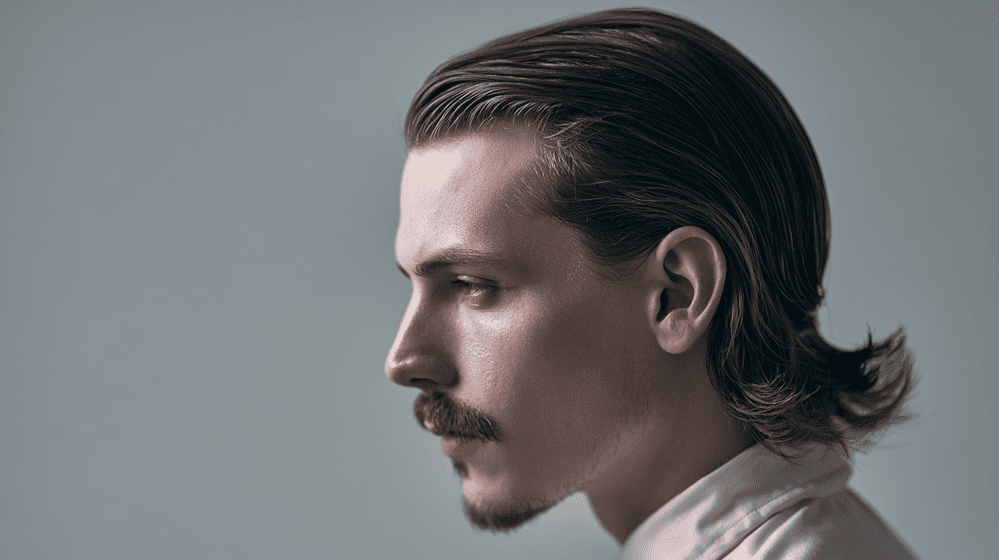 man met een zijscheiding mullet kapsel