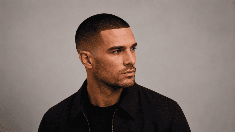man met een buzz cut line up