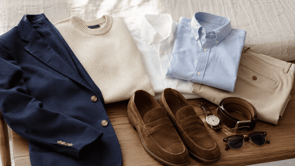 verschillende items voor de old money stijl voor mannen