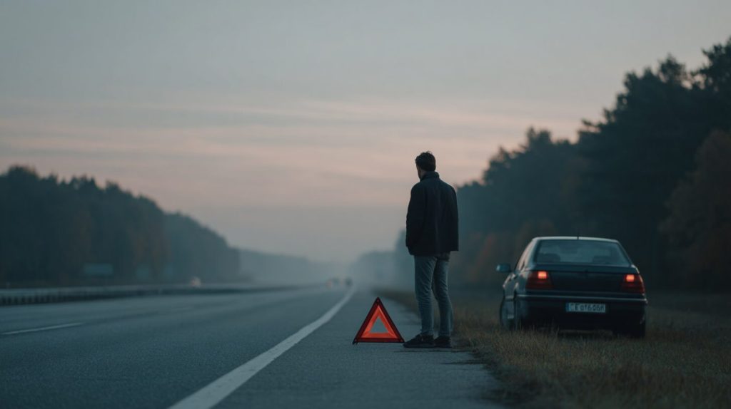 Monteur en bestuurder bij een personenauto die op de kliep van een sleepwagen wordt geladen in een woonstraat