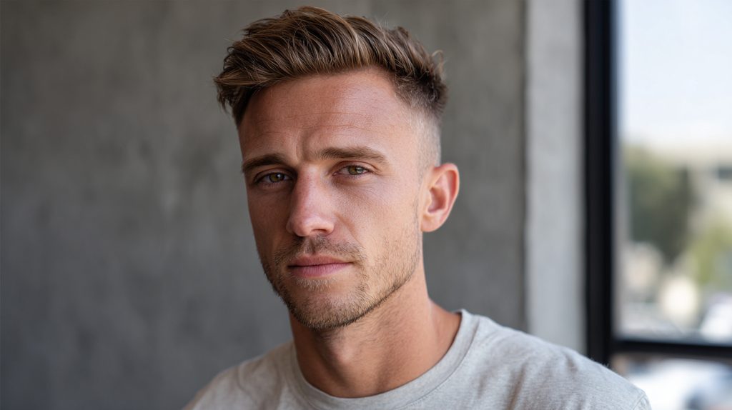 Een terugtrekkende haarlijn man eind 20- begin 30