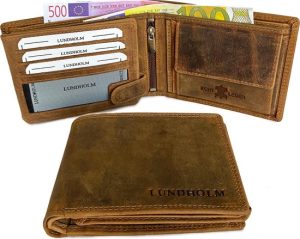 Lundholm leren portemonnee heren leer bruin hunter leer - portefeuille heren - hoogwaardig leer in compact, dun formaat - cadeautje voor hem cadeau voor man mannen cadeautjes