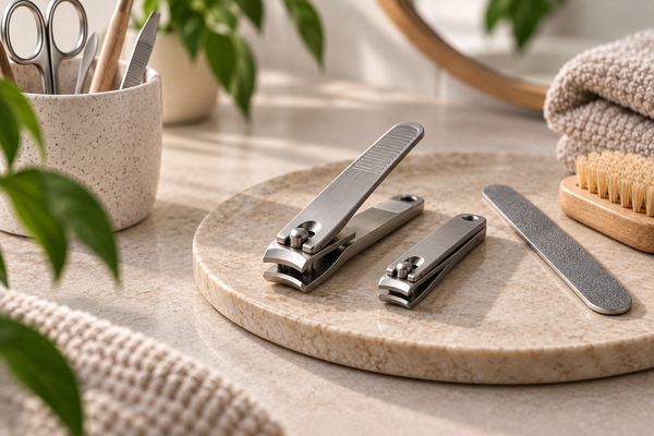 Rustgevende manicure op marmeren tray