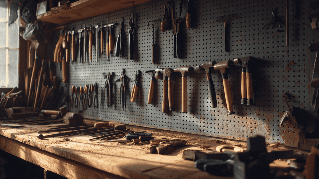 gereedschap aan de muur in een garage