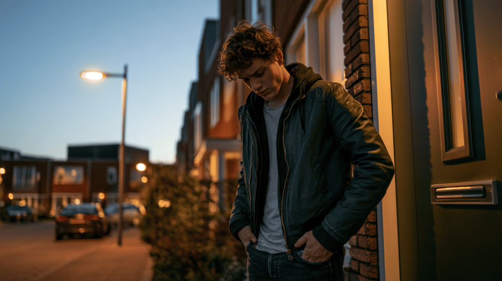 Man zoekt in zijn zakken naar zijn sleutels kwijt voor de voordeur
